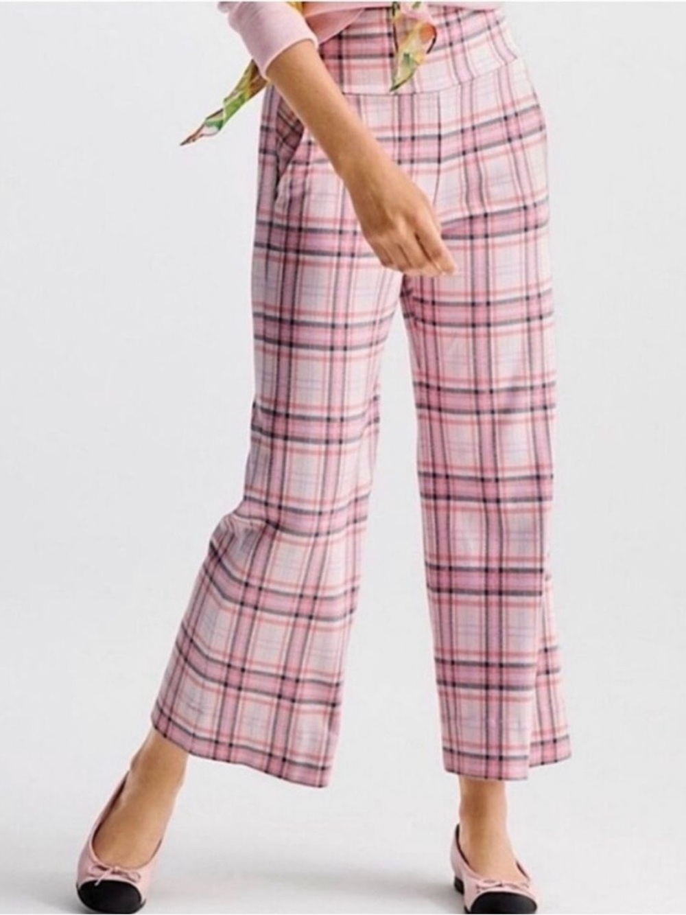 CAbi Pink Plaid Ankle Cropped Wide-Leg Pants